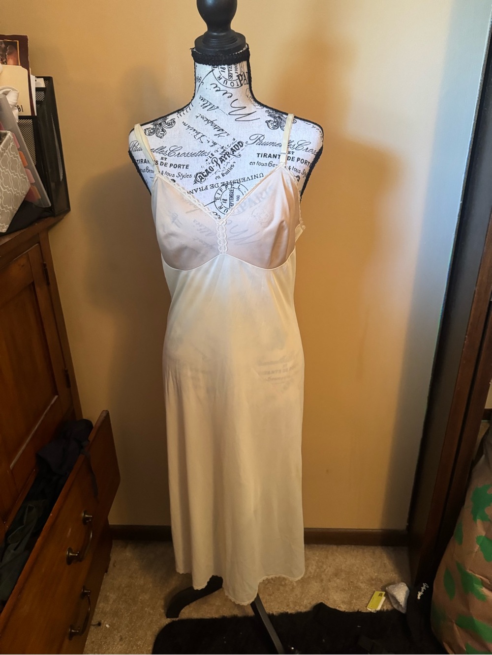 Women's Ivory Slip Dress with Lace Trim